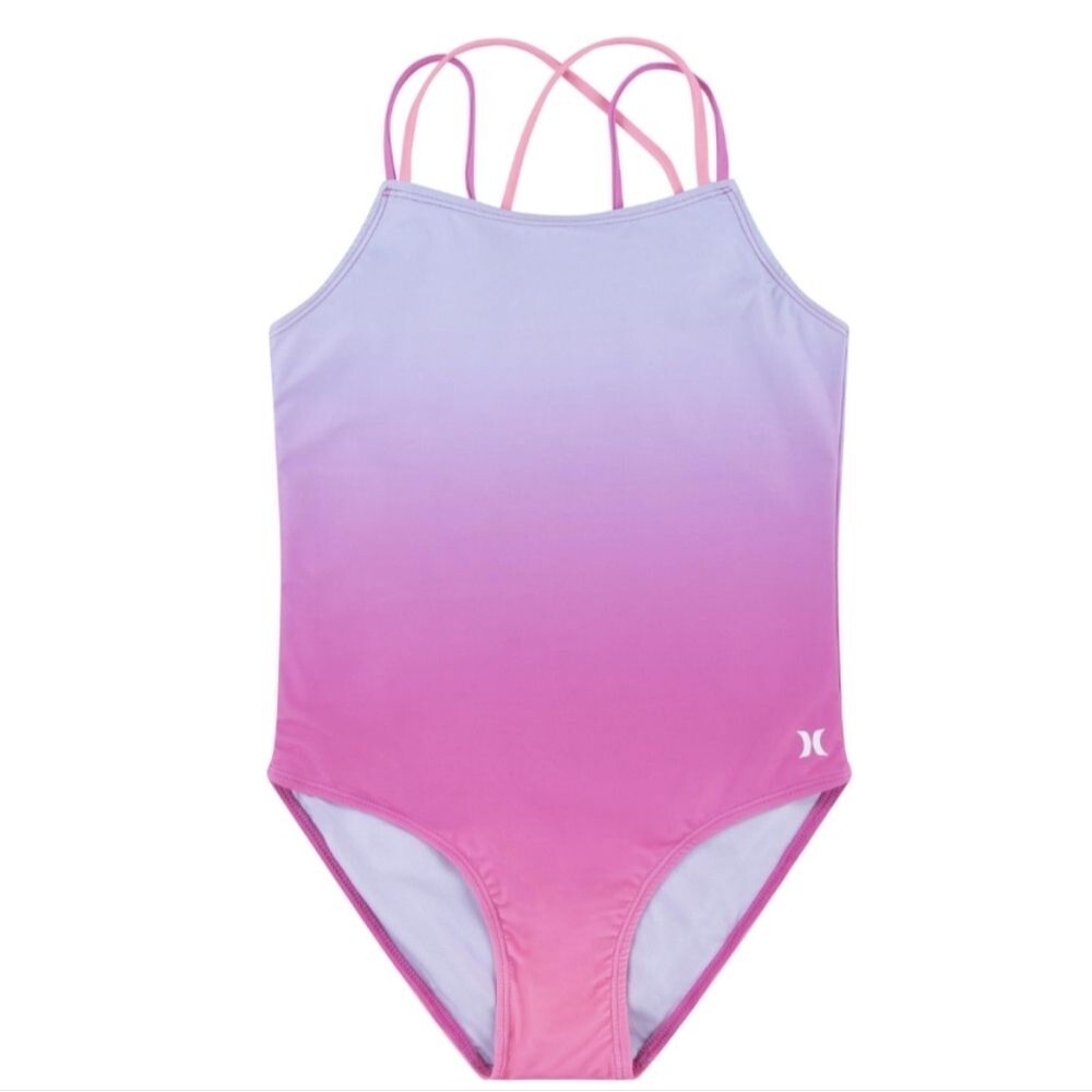NWT Hurley Girl's One Piece Swimsuit China Rose Pink Ombre Padded Strap- Size 14